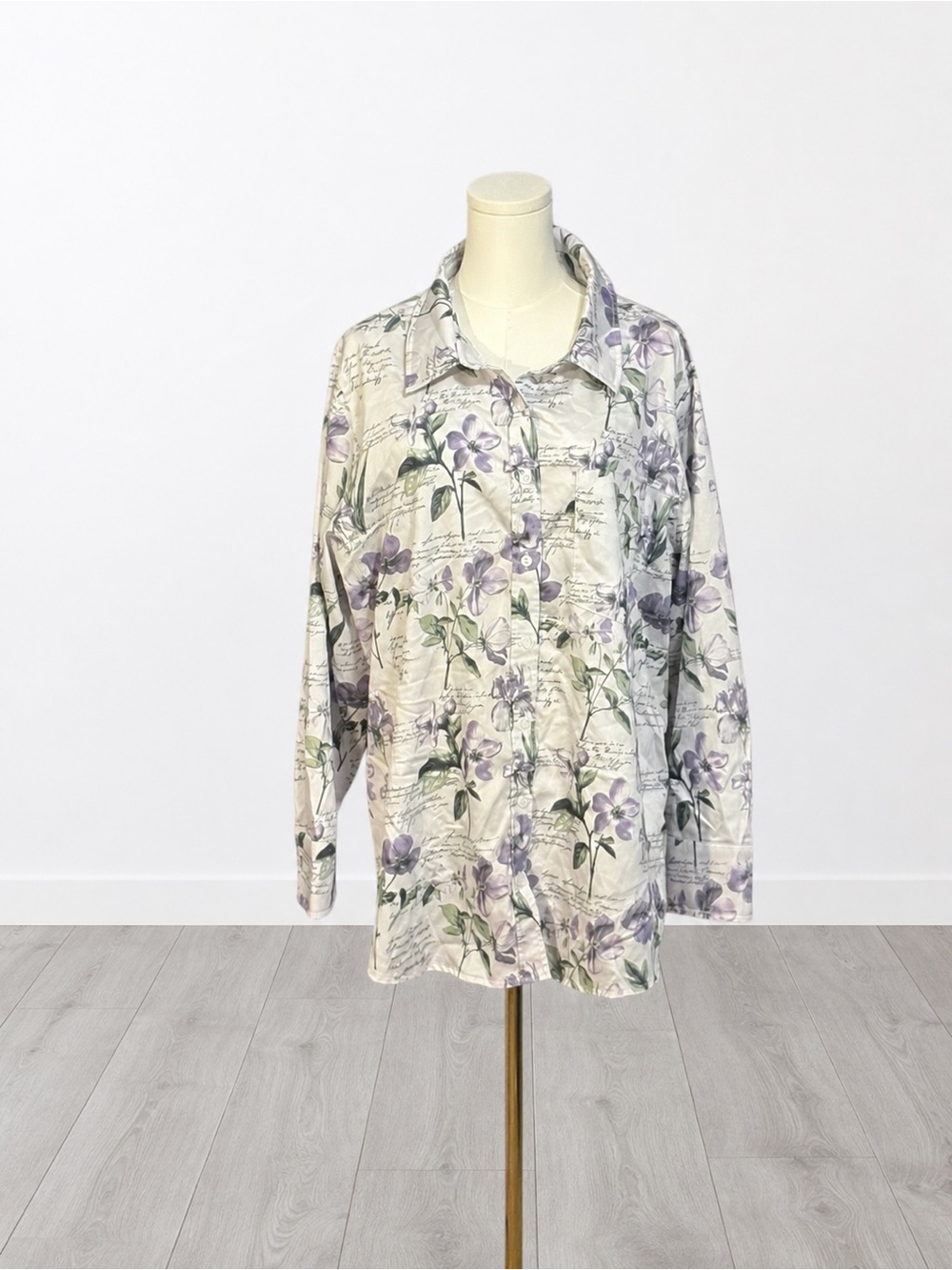 Soft Surroundings White Tunic Button-Down with Lavender Floral Print - Picture 2 of 3